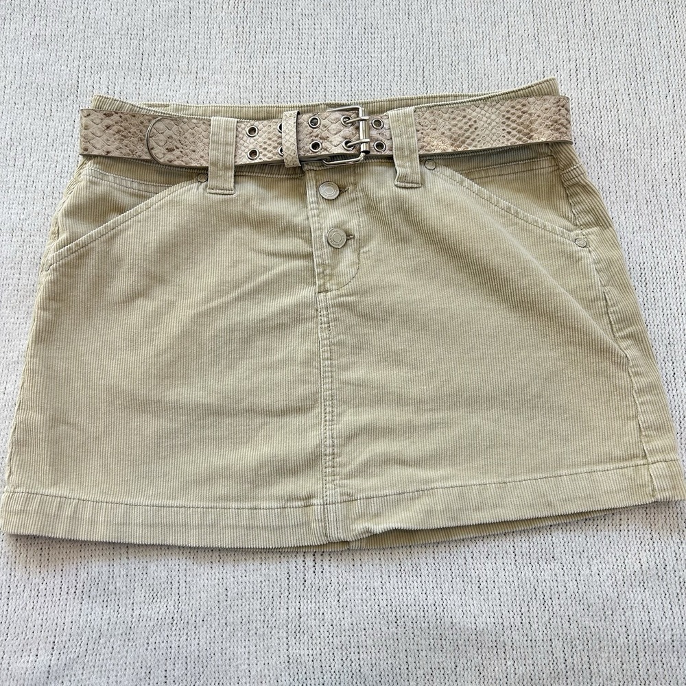 Vtg Y2K No Boundaries Corduroy Mini Skirt Sz 7 Juniors Low Rise Belt Button Fly